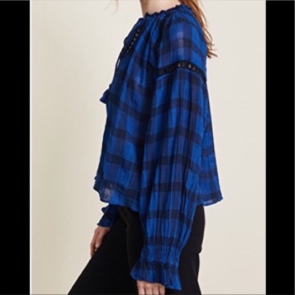Free People Honey Grove blue plaid size large top - Picture 5 of 8